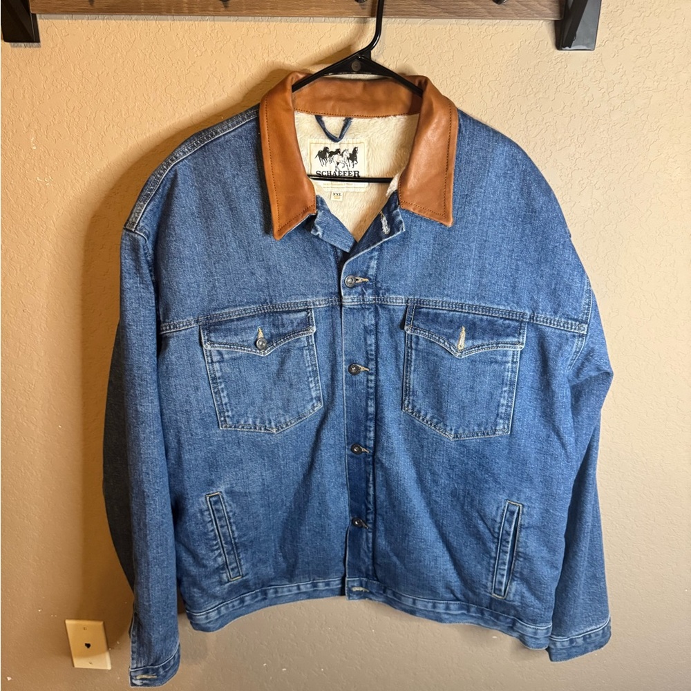 Schaefer Blue Denim Jacket with leather Collar